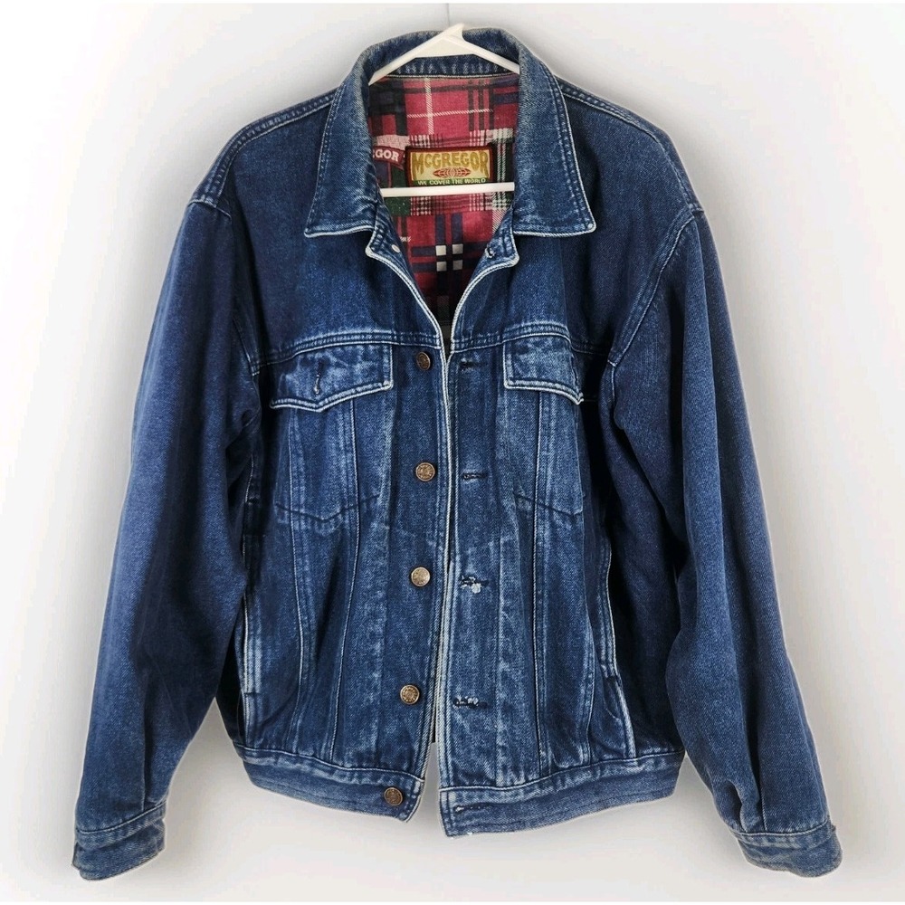 Vintage McGREGOR We Cover The Globe Denim Flannel Lined Winter Coat Size Medium